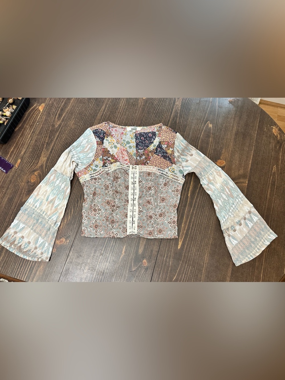 gimmicks by BKE Multi-Color Patchwork eyelet floral Blouse
